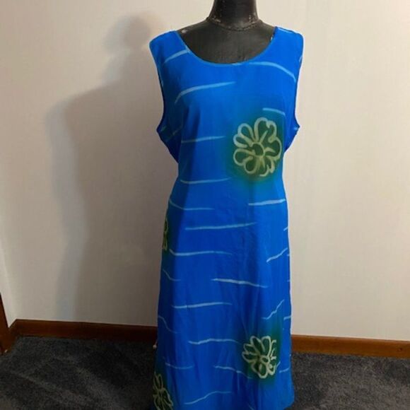 Nancy-k Blue, Green sleeveless dress, size 1X - Picture 1 of 5
